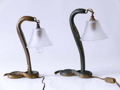 Set of Two Decorative Art Nouveau Bronze Cobra Table Lamps 1910s