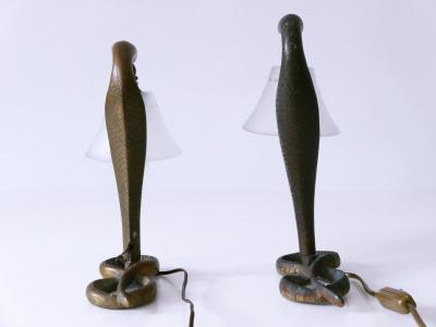 Set of Two Decorative Art Nouveau Bronze Cobra Table Lamps 1910s