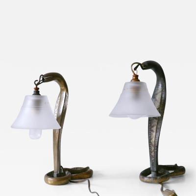 Set of Two Decorative Art Nouveau Bronze Cobra Table Lamps 1910s