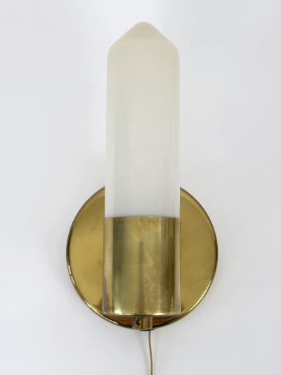 Set of Two Elegant Bauhaus Brass Opaline Glass Sconces Germany 1950s