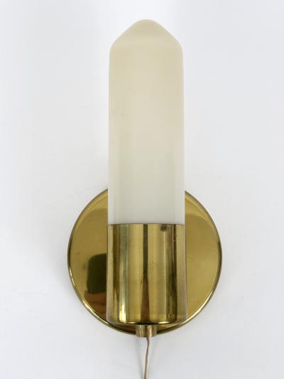 Set of Two Elegant Bauhaus Brass Opaline Glass Sconces Germany 1950s