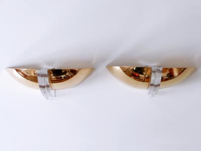 Set of Two Elegant Gilt Brass Lucite Sconces or Wall Lights Germany 1980s