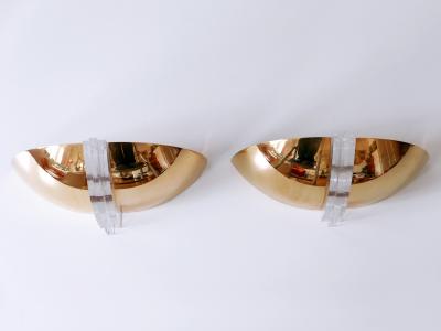 Set of Two Elegant Gilt Brass Lucite Sconces or Wall Lights Germany 1980s