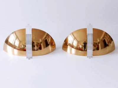 Set of Two Elegant Gilt Brass Lucite Sconces or Wall Lights Germany 1980s