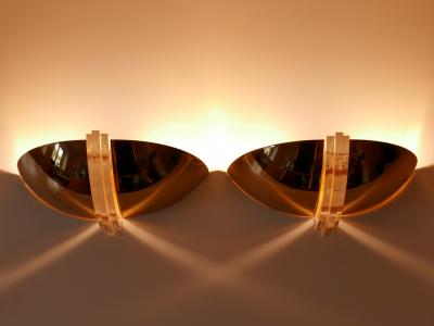 Set of Two Elegant Gilt Brass Lucite Sconces or Wall Lights Germany 1980s