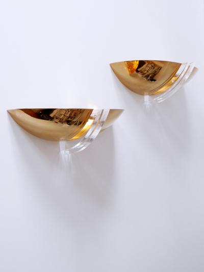 Set of Two Elegant Gilt Brass Lucite Sconces or Wall Lights Germany 1980s