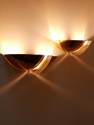 Set of Two Elegant Gilt Brass Lucite Sconces or Wall Lights Germany 1980s