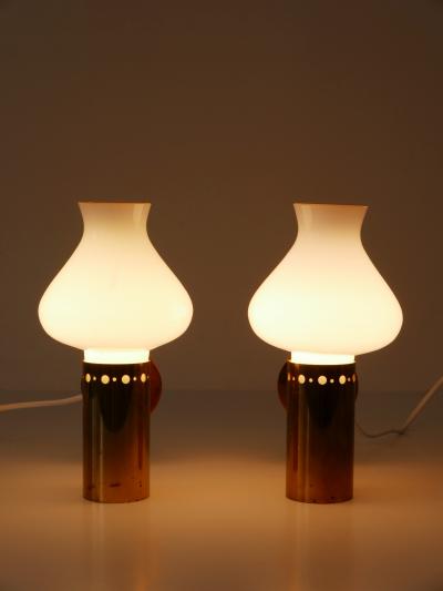 Set of Two Elegant Mid Century Modern Brass Glass Sconces Sweden 1950s