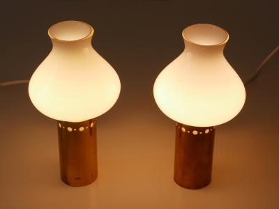 Set of Two Elegant Mid Century Modern Brass Glass Sconces Sweden 1950s