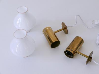 Set of Two Elegant Mid Century Modern Brass Glass Sconces Sweden 1950s