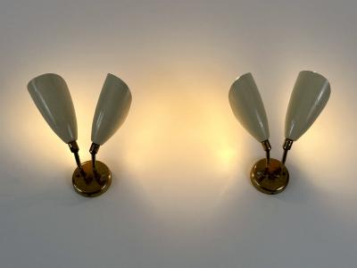 Set of Two Elegant Mid Century Modern Sconces or Wall Lamps Italy 1950s