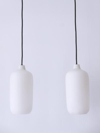 Set of Two Elegant Scandinavian Opaline Glass Pendant Lamps 1960s