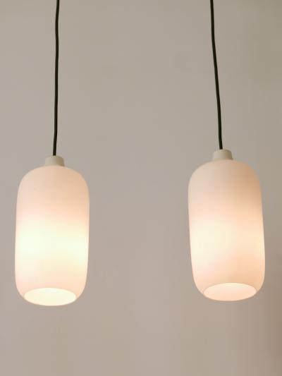 Set of Two Elegant Scandinavian Opaline Glass Pendant Lamps 1960s