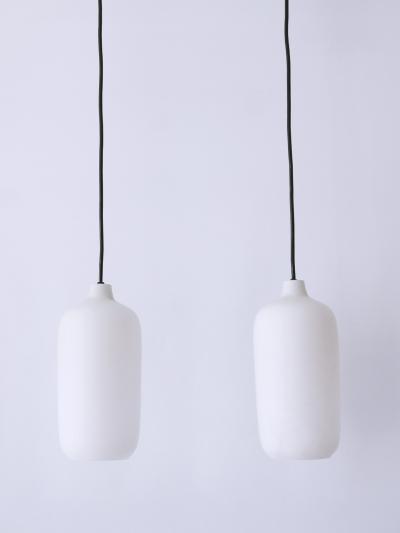 Set of Two Elegant Scandinavian Opaline Glass Pendant Lamps 1960s