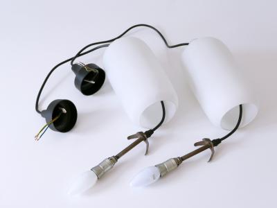 Set of Two Elegant Scandinavian Opaline Glass Pendant Lamps 1960s