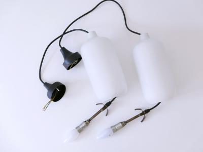 Set of Two Elegant Scandinavian Opaline Glass Pendant Lamps 1960s
