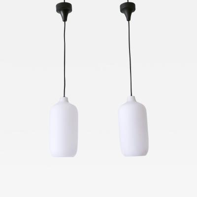 Set of Two Elegant Scandinavian Opaline Glass Pendant Lamps 1960s