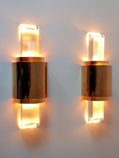 Set of Two Exceptional Gilt Brass Lucite Sconces or Wall Lights Germany 1980s