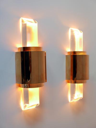 Set of Two Exceptional Gilt Brass Lucite Sconces or Wall Lights Germany 1980s