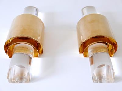 Set of Two Exceptional Gilt Brass Lucite Sconces or Wall Lights Germany 1980s