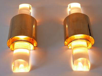 Set of Two Exceptional Gilt Brass Lucite Sconces or Wall Lights Germany 1980s