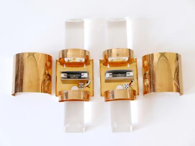 Set of Two Exceptional Gilt Brass Lucite Sconces or Wall Lights Germany 1980s