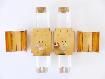 Set of Two Exceptional Gilt Brass Lucite Sconces or Wall Lights Germany 1980s