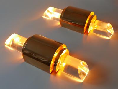 Set of Two Exceptional Gilt Brass Lucite Sconces or Wall Lights Germany 1980s
