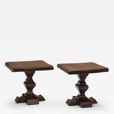 Set of Two Handcrafted Wood Side Tables Europe 1970s