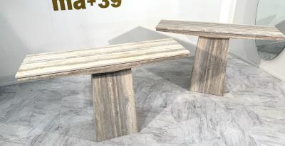 Set of Two Italian Travertine Console Tables 1970s