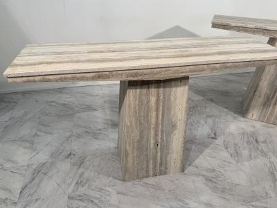Set of Two Italian Travertine Console Tables 1970s