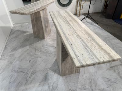 Set of Two Italian Travertine Console Tables 1970s