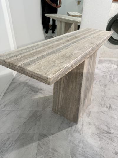 Set of Two Italian Travertine Console Tables 1970s