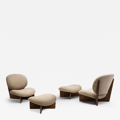 Set of Two Lounge Chairs with Footstools Europe Late 20th Century