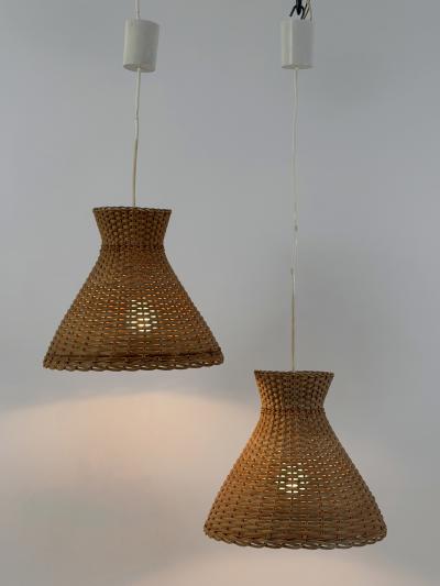 Set of Two Lovely Mid Century Modern Rattan Diabolo Pendant Lamps Germany 1960s