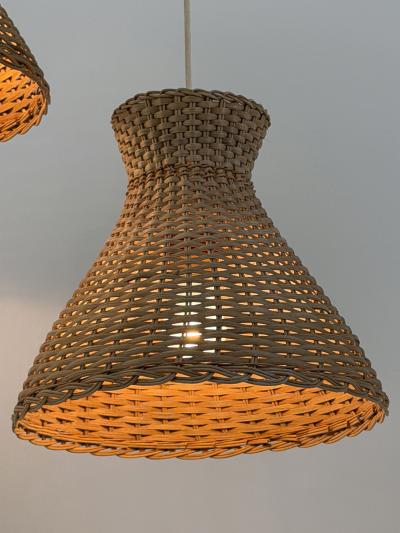 Set of Two Lovely Mid Century Modern Rattan Diabolo Pendant Lamps Germany 1960s