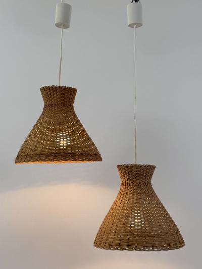 Set of Two Lovely Mid Century Modern Rattan Diabolo Pendant Lamps Germany 1960s
