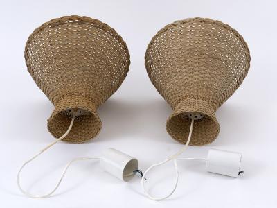 Set of Two Lovely Mid Century Modern Rattan Diabolo Pendant Lamps Germany 1960s