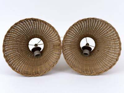 Set of Two Lovely Mid Century Modern Rattan Diabolo Pendant Lamps Germany 1960s