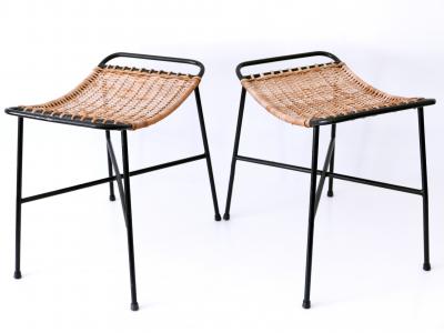 Set of Two Lovely Mid Century Modern Rattan Stools Germany 1960s
