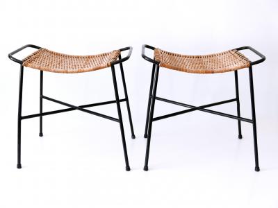 Set of Two Lovely Mid Century Modern Rattan Stools Germany 1960s