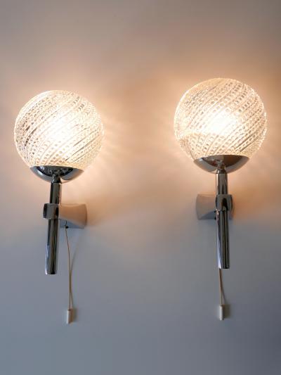 Set of Two Lovely Mid Century Modern Textured Glass Sconces or Wall Lamps 1970s