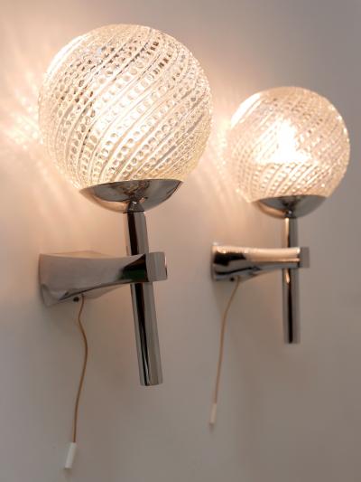 Set of Two Lovely Mid Century Modern Textured Glass Sconces or Wall Lamps 1970s