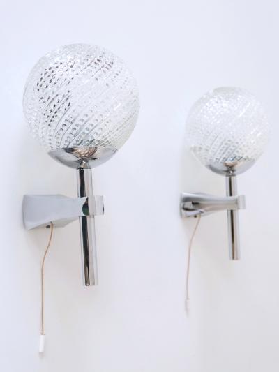 Set of Two Lovely Mid Century Modern Textured Glass Sconces or Wall Lamps 1970s