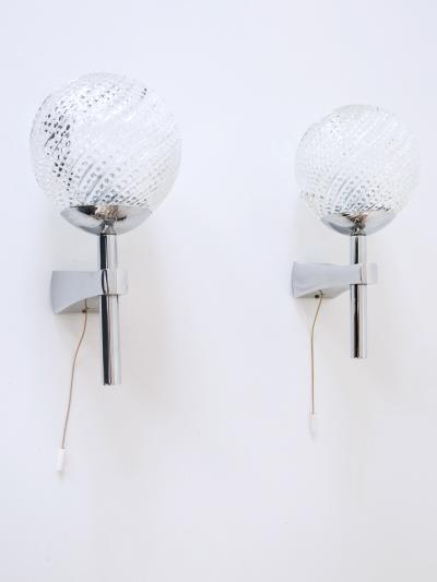 Set of Two Lovely Mid Century Modern Textured Glass Sconces or Wall Lamps 1970s