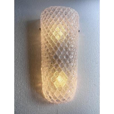 Set of Two MCM Transparent Graniglia Rombus Murano Glass Wall Sconces