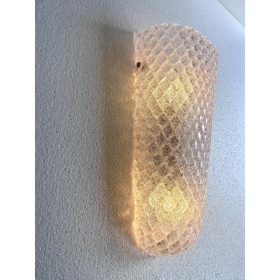 Set of Two MCM Transparent Graniglia Rombus Murano Glass Wall Sconces
