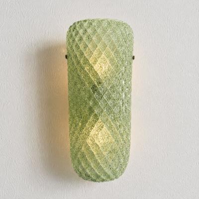Set of Two Mid Century Modern Green Graniglia Rombus Murano Glass Wall Sconces