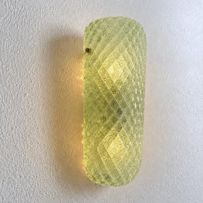 Set of Two Mid Century Modern Green Graniglia Rombus Murano Glass Wall Sconces