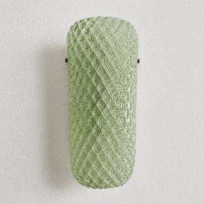 Set of Two Mid Century Modern Green Graniglia Rombus Murano Glass Wall Sconces